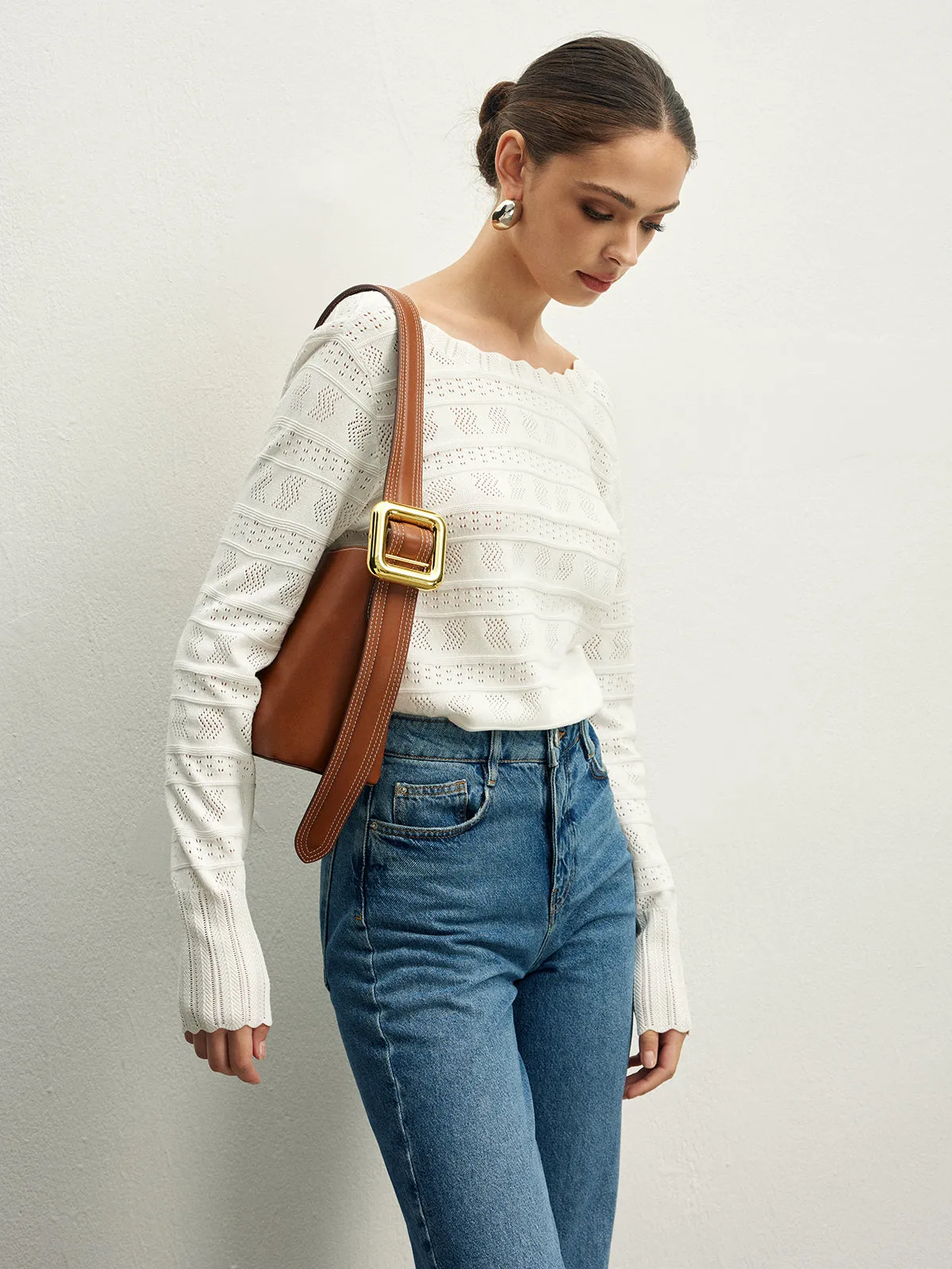 Lettuce Trim Backless Pointelle Knit Top sold by COMMENSE product image thumbnail 5