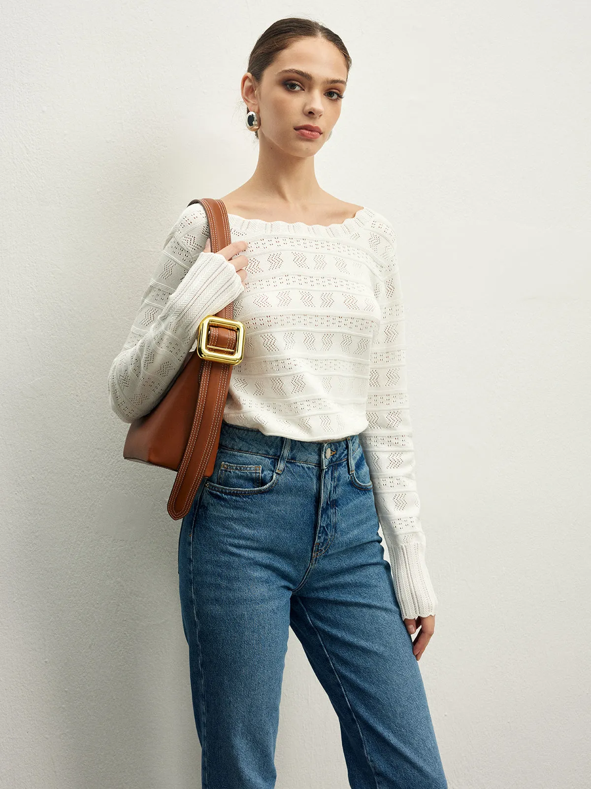 Lettuce Trim Backless Pointelle Knit Top sold by COMMENSE product image thumbnail 2