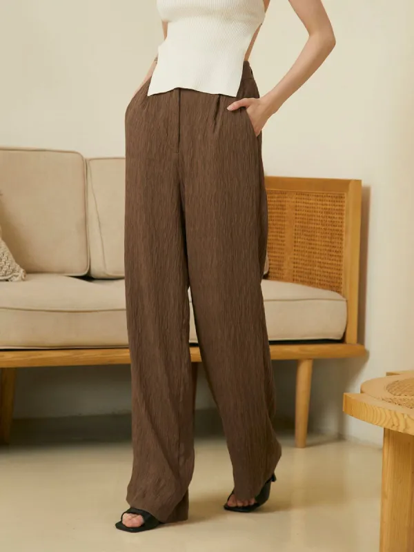 Vintage Textured Wide Leg Pants sold by COMMENSE