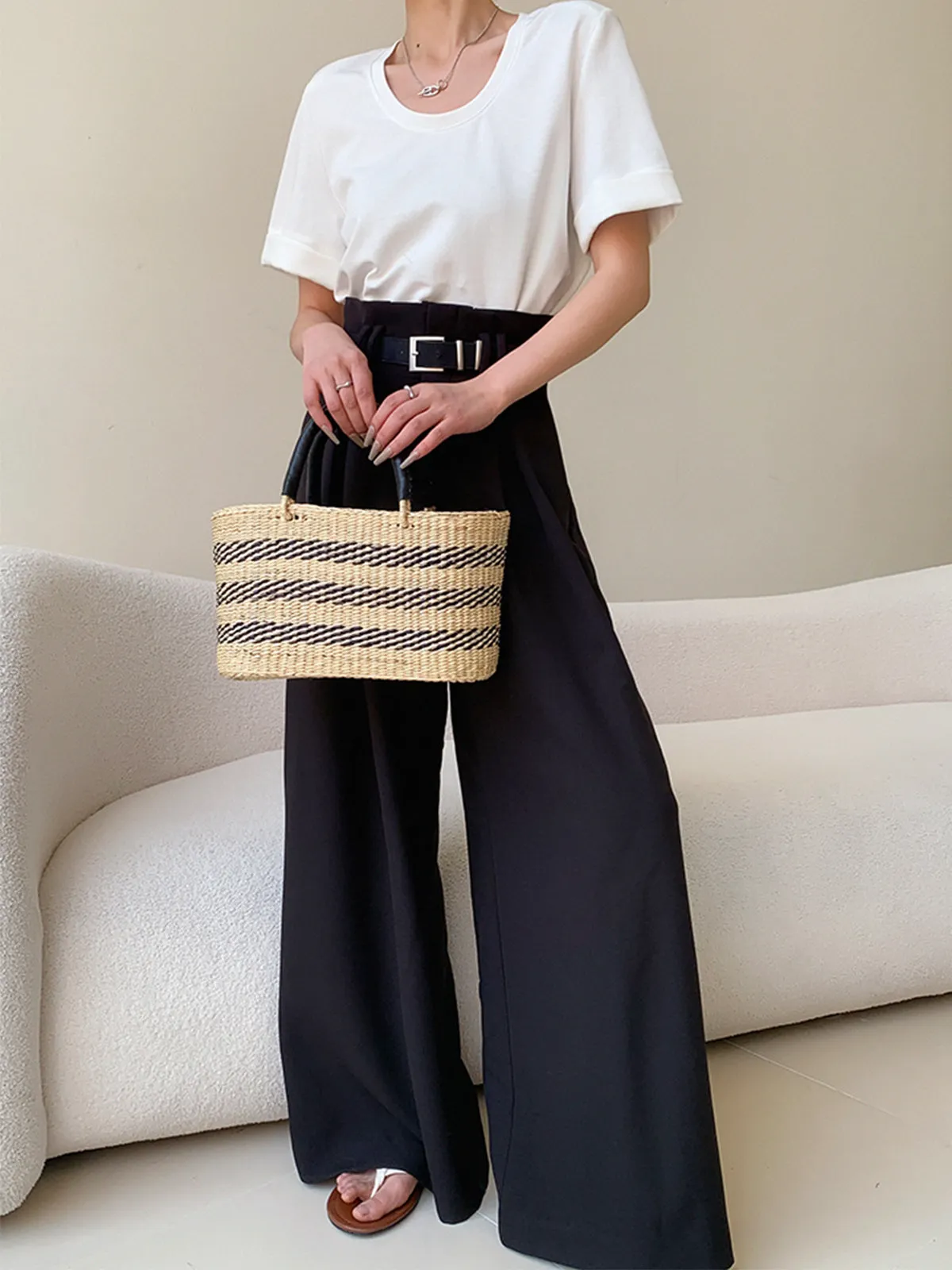 Solid Wide Leg Pants Without Belt sold by COMMENSE product image thumbnail 5