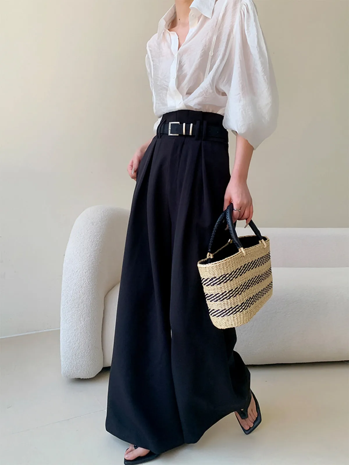 Solid Wide Leg Pants Without Belt sold by COMMENSE product image thumbnail 2