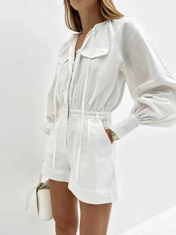 Pure Cotton Pocket Short Jumpsuit sold by COMMENSE