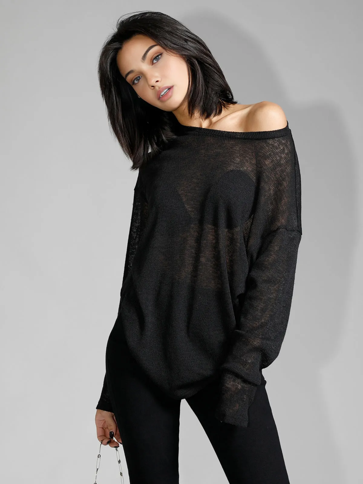 Solid Sheer Long Sleeve Top sold by COMMENSE