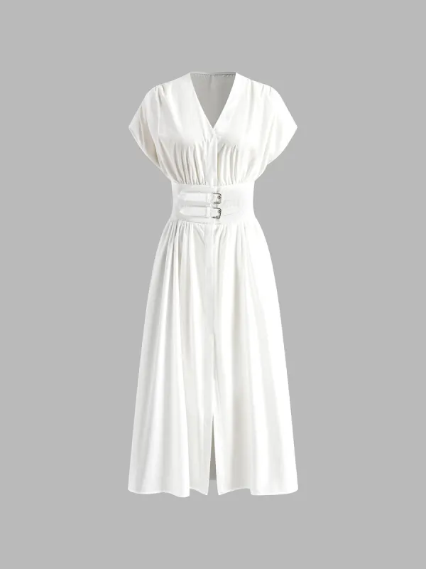 Pleated Buckle Umbrella Shape Dress sold by COMMENSE