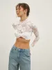 Rose Lace Mesh Mock Neck Crop Top sold by COMMENSE