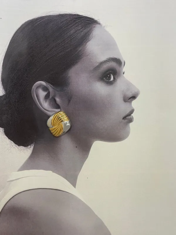 Two Tone Ripple Square Earrings sold by COMMENSE