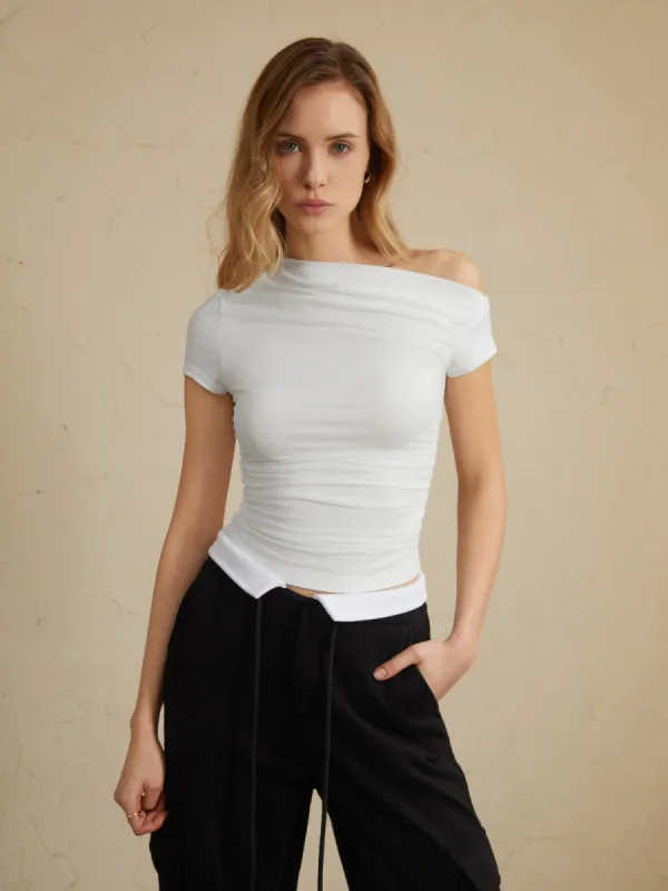 Solid Snug One Shoulder Off Top sold by COMMENSE