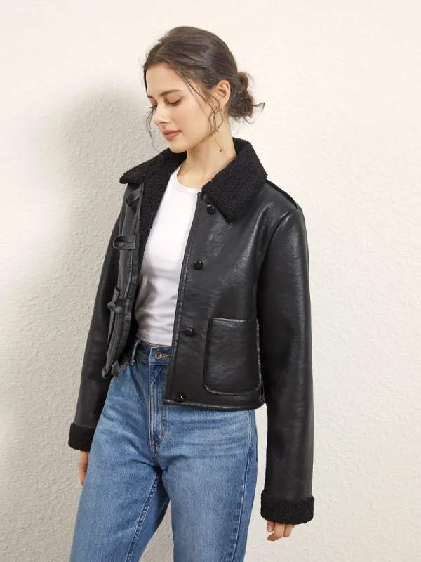 Dark Night Shearling Leather Flight Jacket sold by COMMENSE