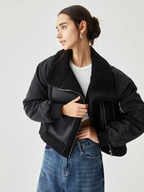 Fleece Lined Faux Leather Zippered Jacket sold by COMMENSE