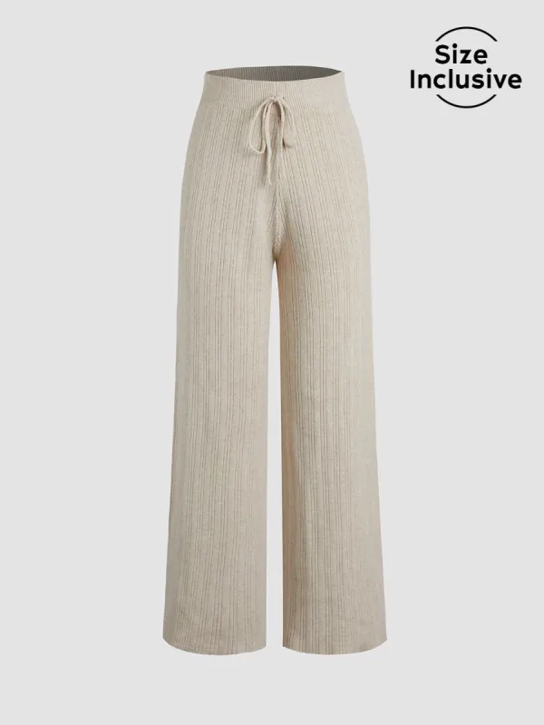Drawstring Rib Wide Leg Pants sold by COMMENSE
