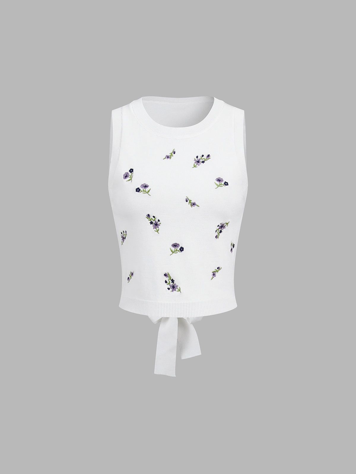 Embroidered Floral Tied Tank Top sold by COMMENSE