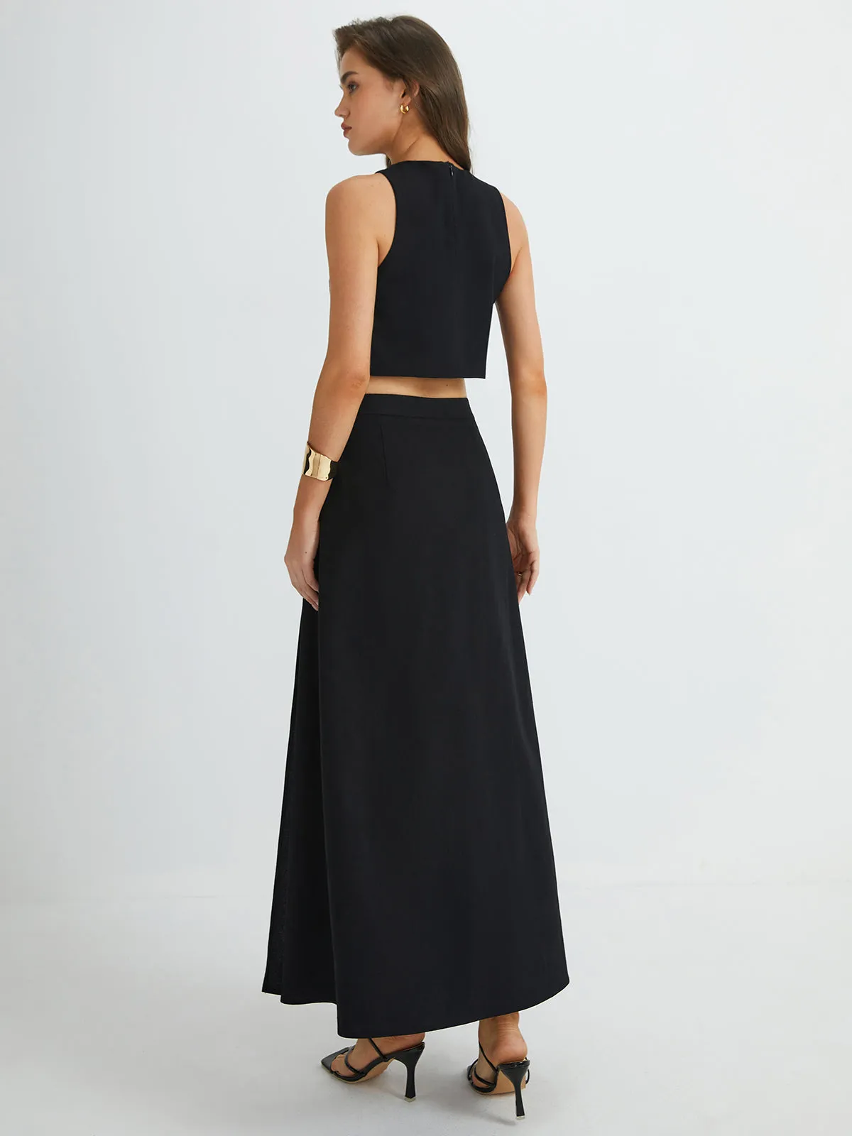 Plain Button Detail Top With Split Maxi Skirt Set sold by COMMENSE product image thumbnail 4