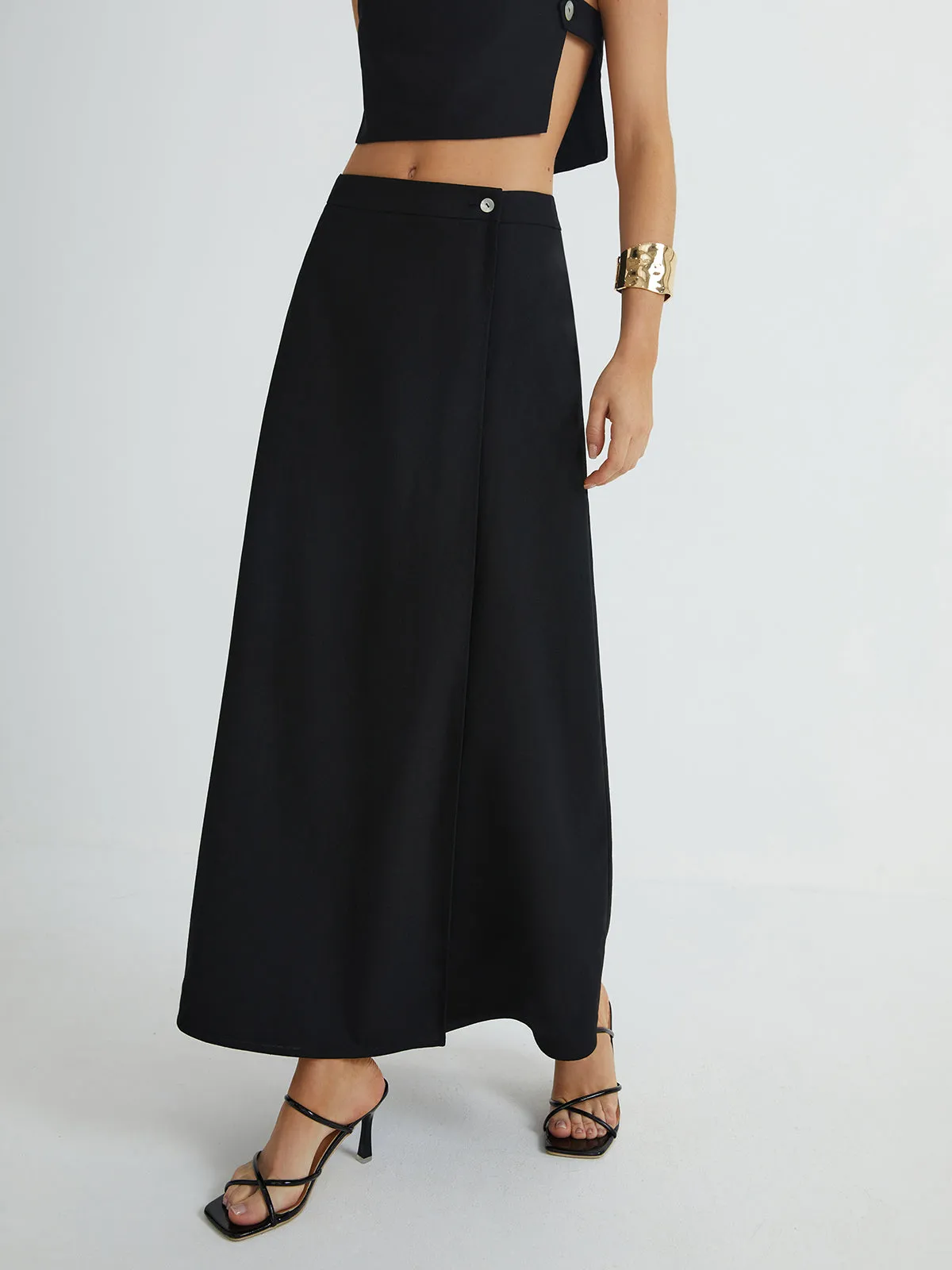Plain Button Detail Top With Split Maxi Skirt Set sold by COMMENSE product image thumbnail 5