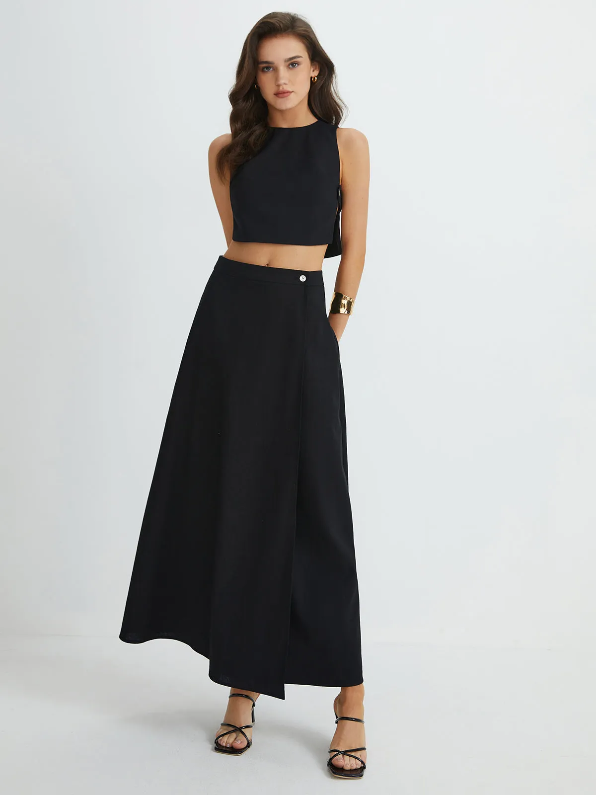 Plain Button Detail Top With Split Maxi Skirt Set sold by COMMENSE product image thumbnail 2