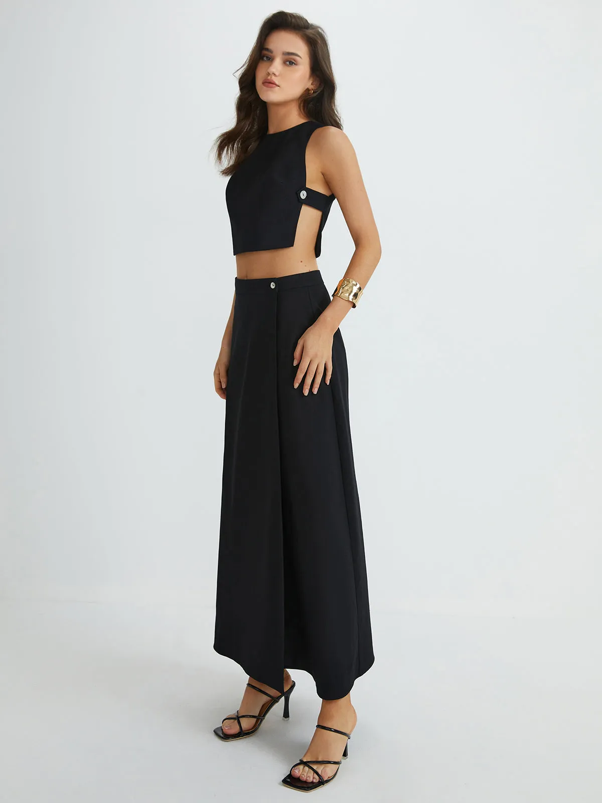 Plain Button Detail Top With Split Maxi Skirt Set sold by COMMENSE product image thumbnail 3