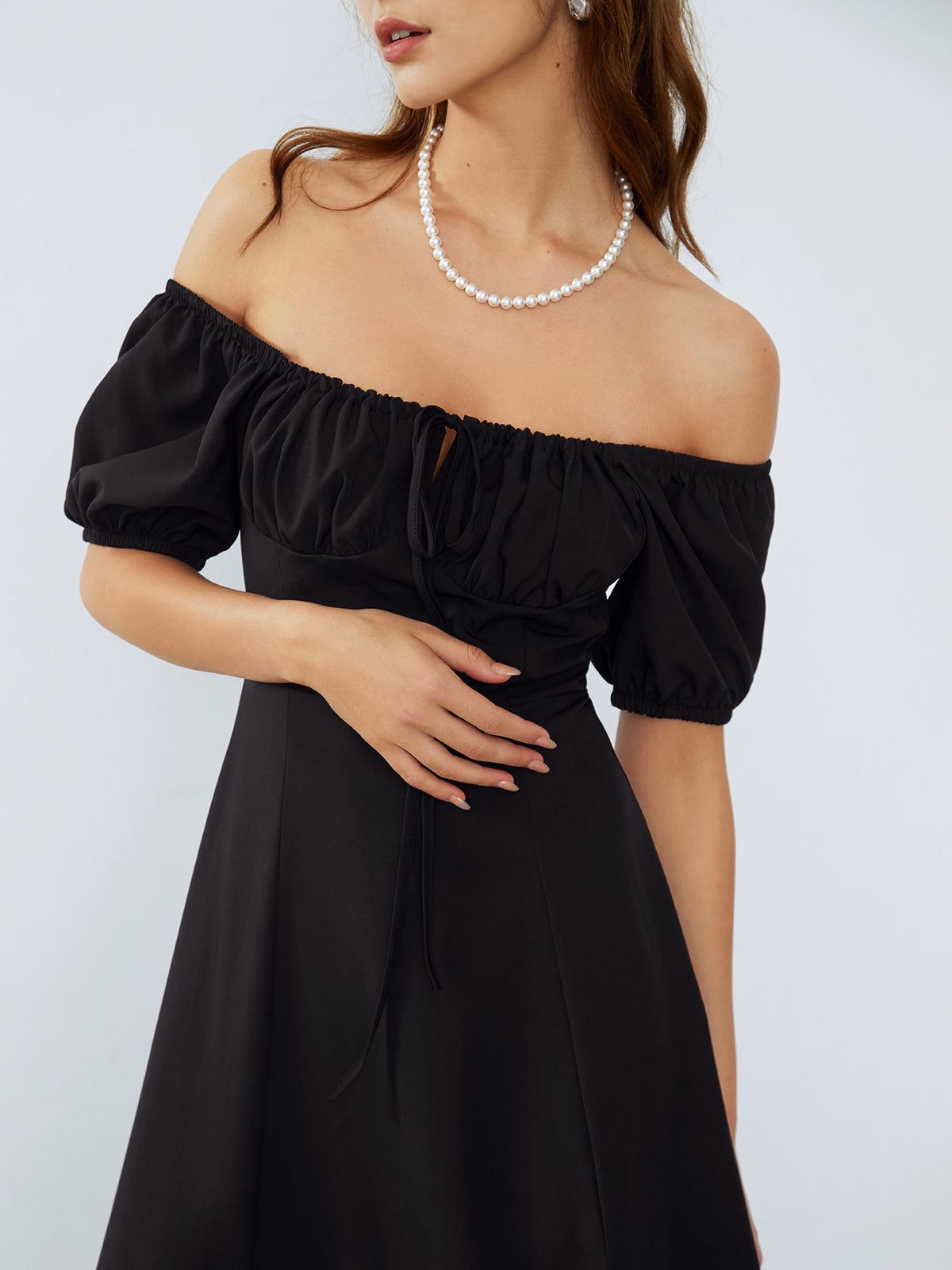 Off Shoulder Puff Sleeve Midi Dress sold by COMMENSE product image thumbnail 3