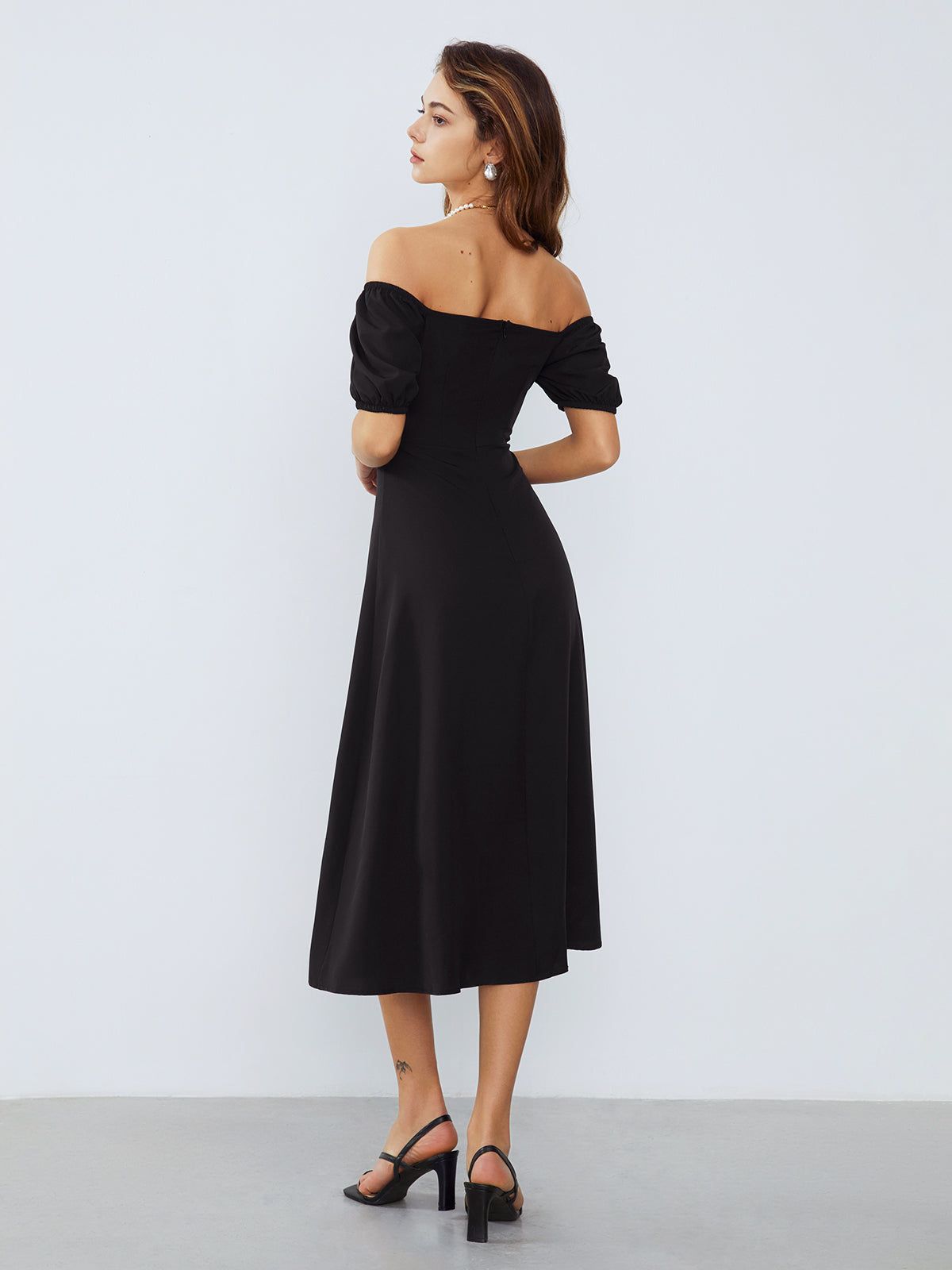 Off Shoulder Puff Sleeve Midi Dress sold by COMMENSE product image thumbnail 2