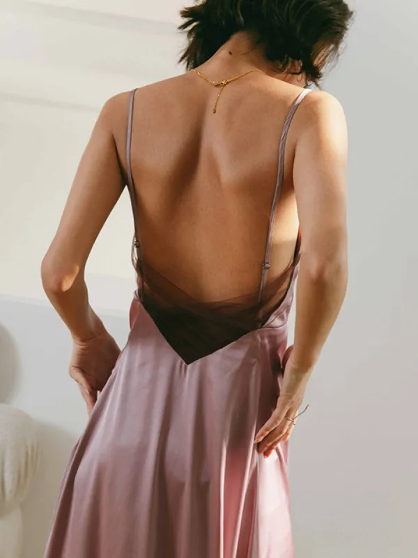 Open Back Satin Long Dress sold by COMMENSE