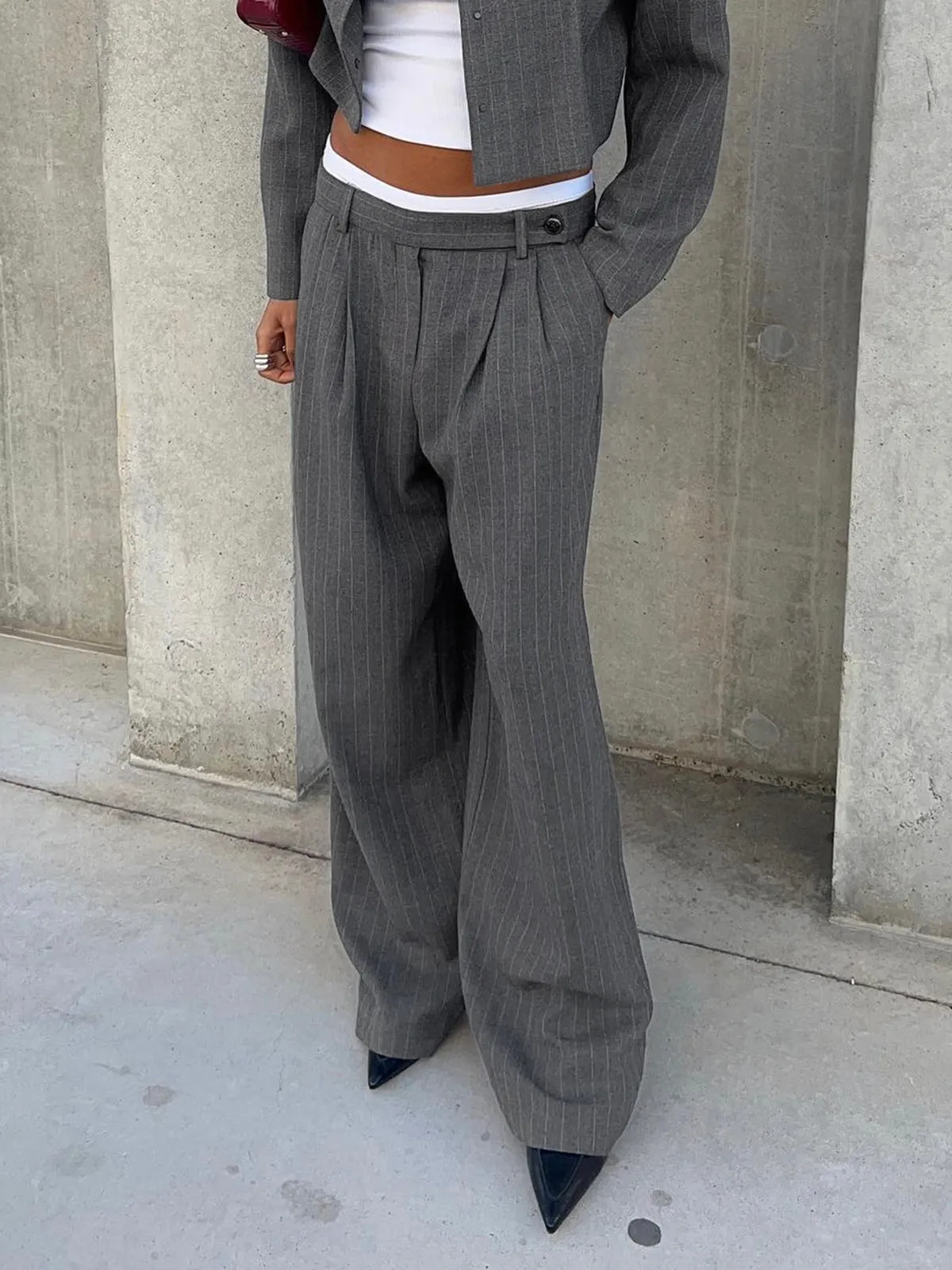 Tailored Pinstripe Wide Leg Pants sold by COMMENSE product image thumbnail 2