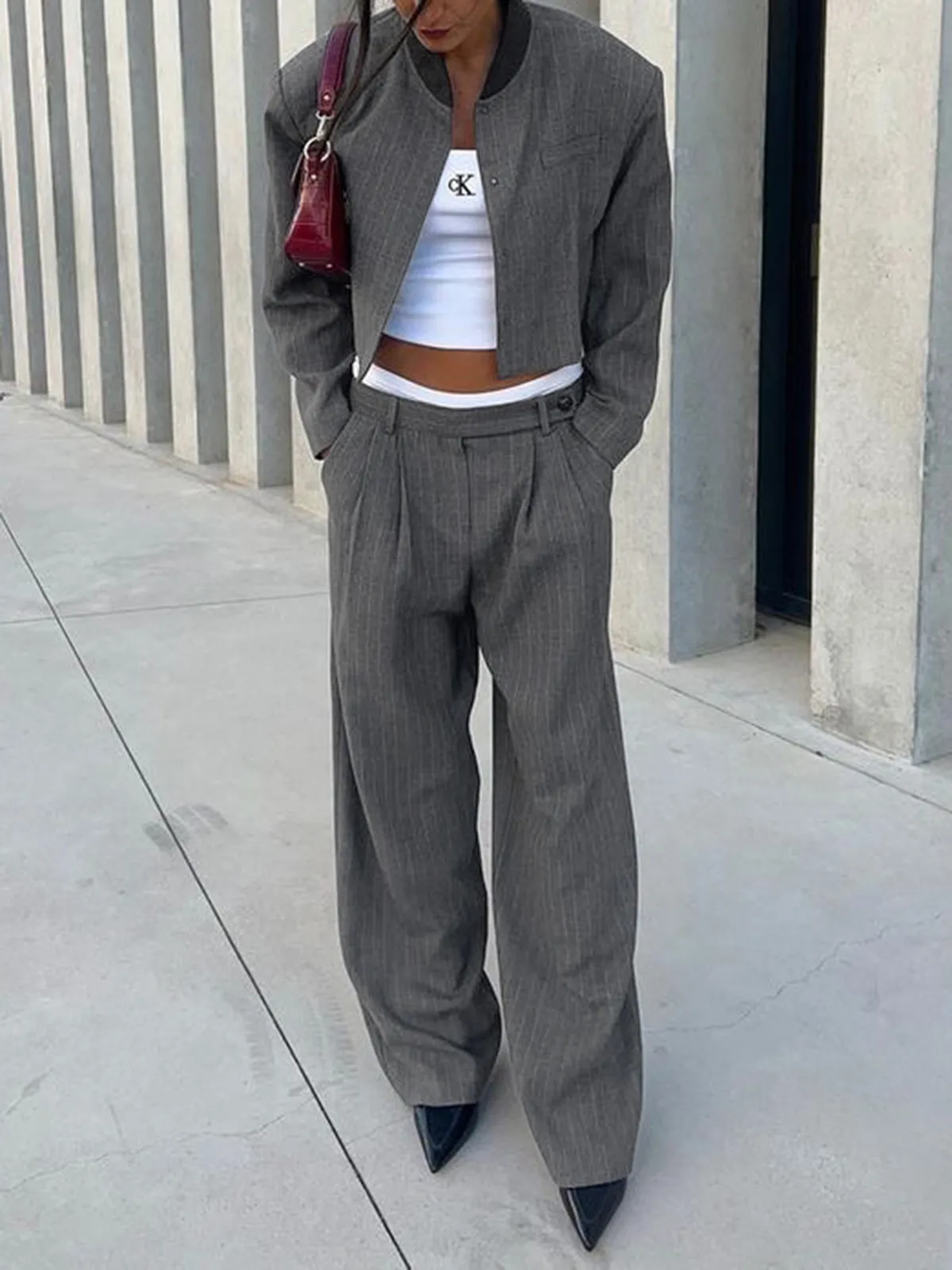 Tailored Pinstripe Wide Leg Pants sold by COMMENSE