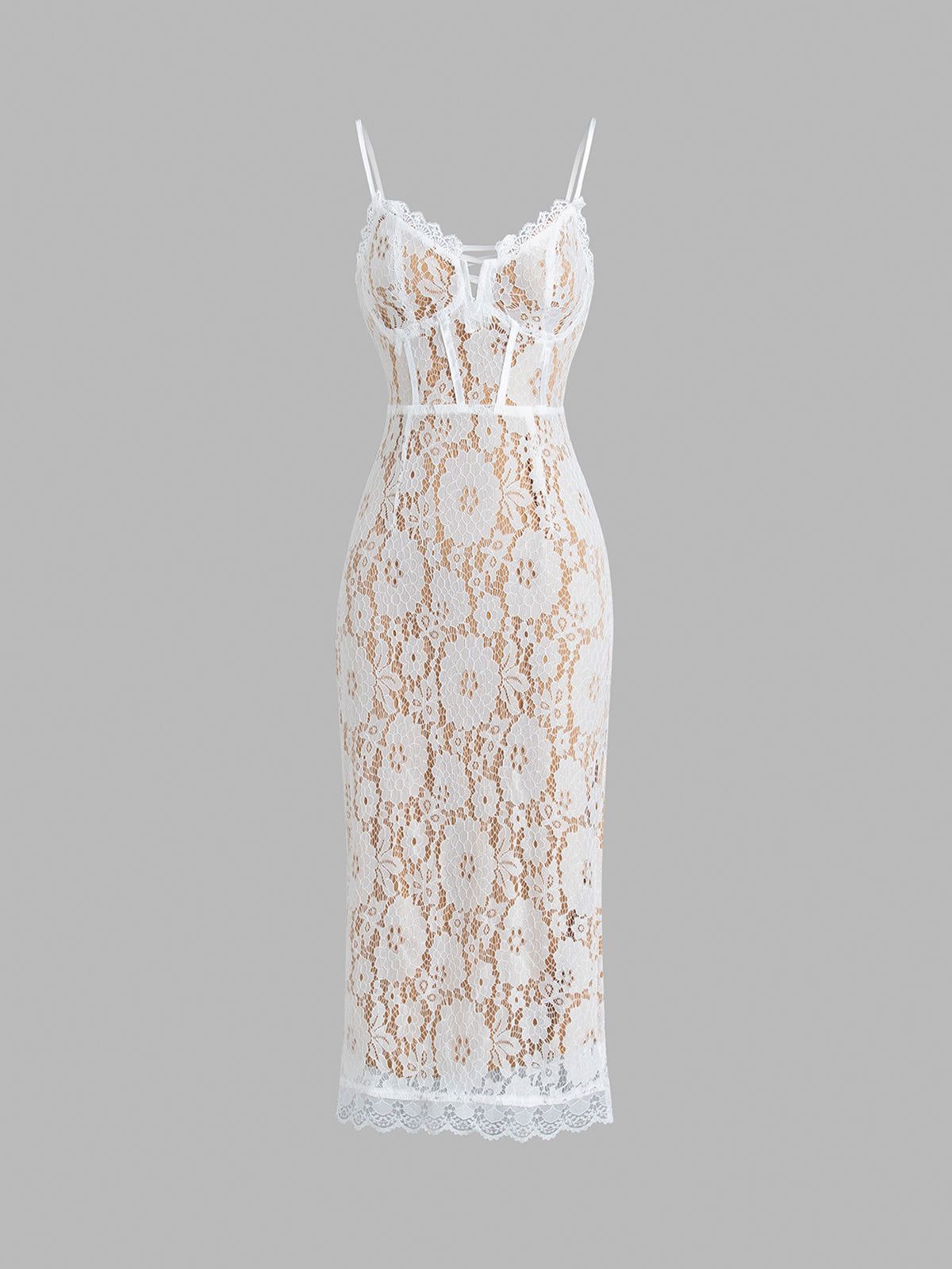 Tie Floral Lace Midi Dress sold by COMMENSE