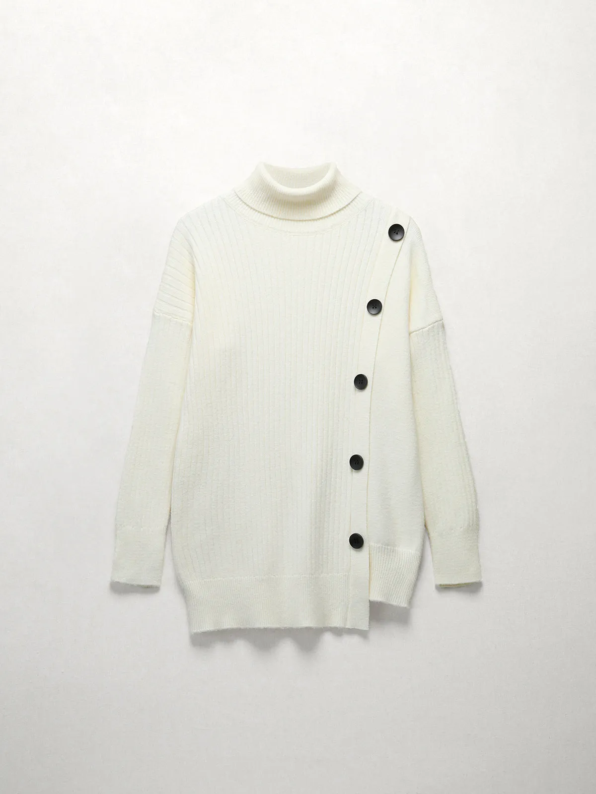 Side Buttoned Turtleneck Sweater sold by COMMENSE