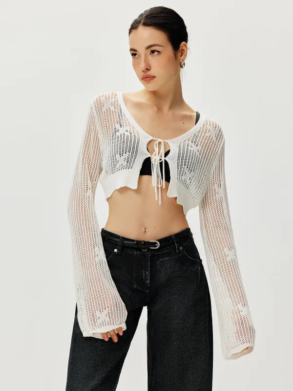 Jacquard Lace Up Knit Cardigan sold by COMMENSE