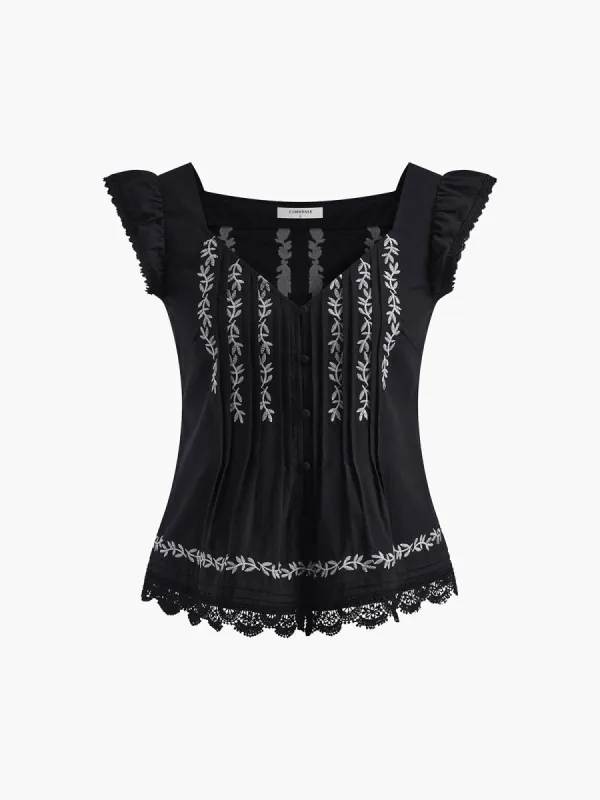 Cotton Embroidery Low Cut Tank Top sold by COMMENSE