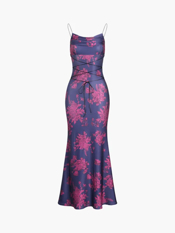 Floral Print  Tie Up Long Cami Dress sold by COMMENSE
