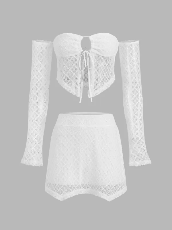 Tube Top Eyelet Two Piece Skirt Set sold by COMMENSE