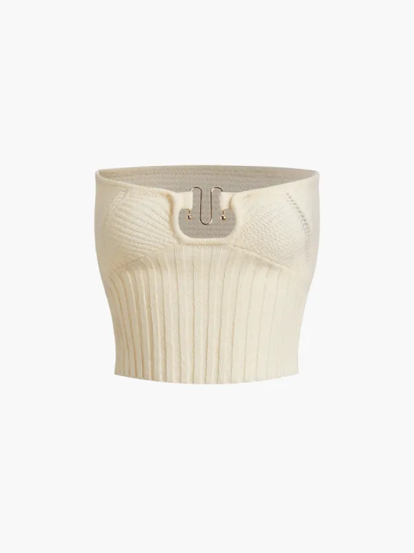 M Shape Ring Ribbed Strapeless Tube Crop Top sold by COMMENSE