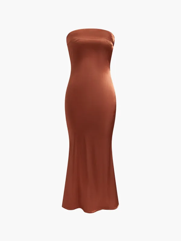 Satin Bodycon Tube Long Dress sold by COMMENSE