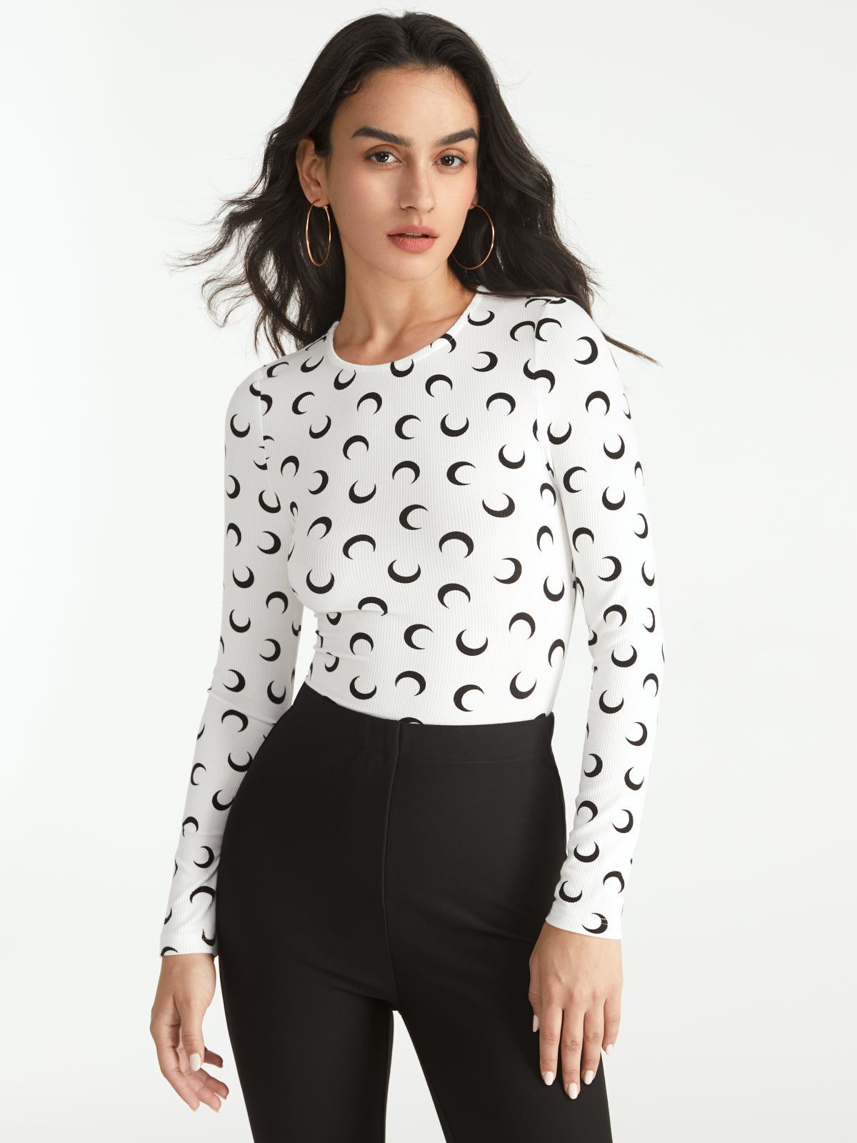 Crescent Moon Long Sleeve Stretch Top sold by COMMENSE