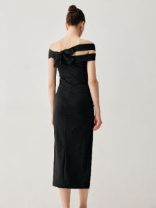 Asymmetric Off Shoulder Slit Knotted Midi Dress sold by COMMENSE