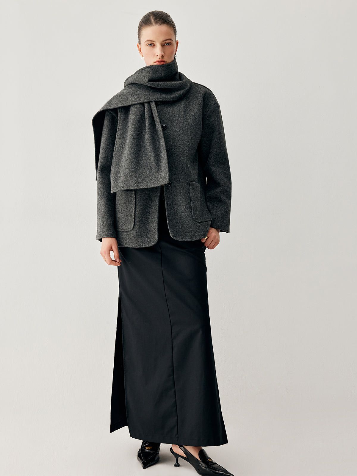 Tweed Pocket Wool Coat with Matching Scarf sold by COMMENSE product image thumbnail 3