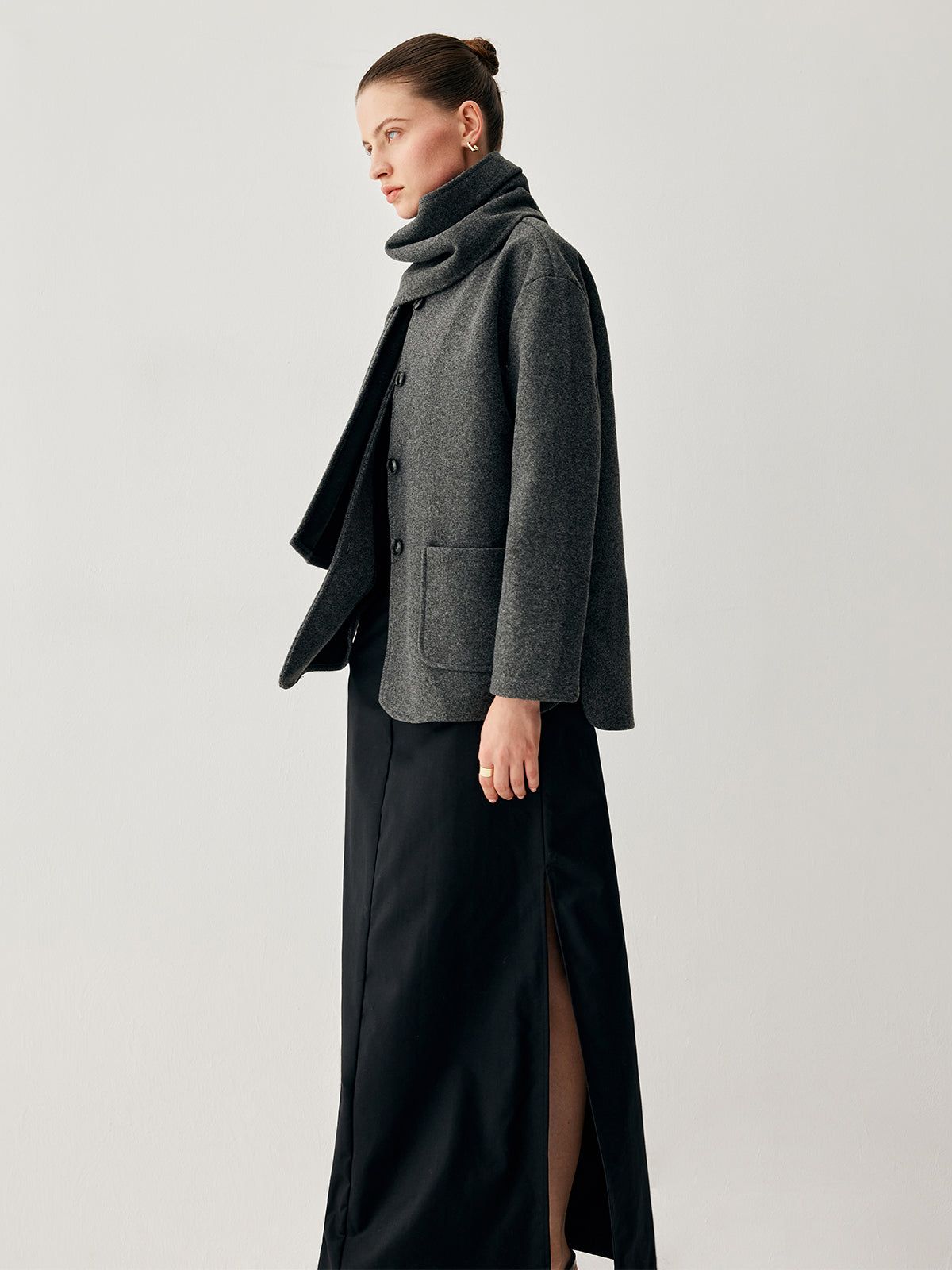 Tweed Pocket Wool Coat with Matching Scarf sold by COMMENSE product image thumbnail 4