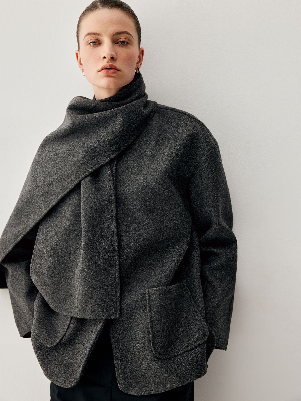 Tweed Pocket Wool Coat with Matching Scarf sold by COMMENSE