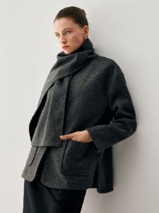 Tweed Pocket Wool Coat with Matching Scarf sold by COMMENSE