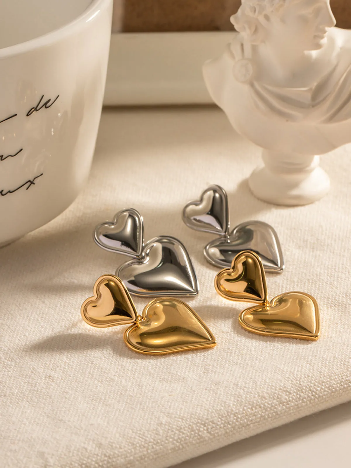 Double Hearts Drop Earrings sold by COMMENSE product image thumbnail 4