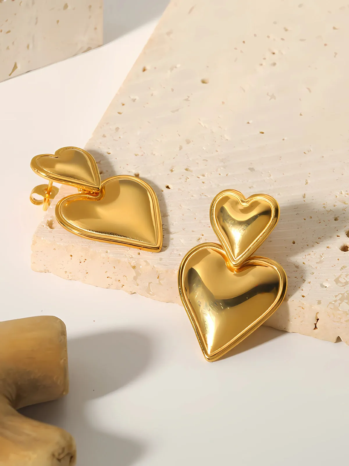 Double Hearts Drop Earrings sold by COMMENSE