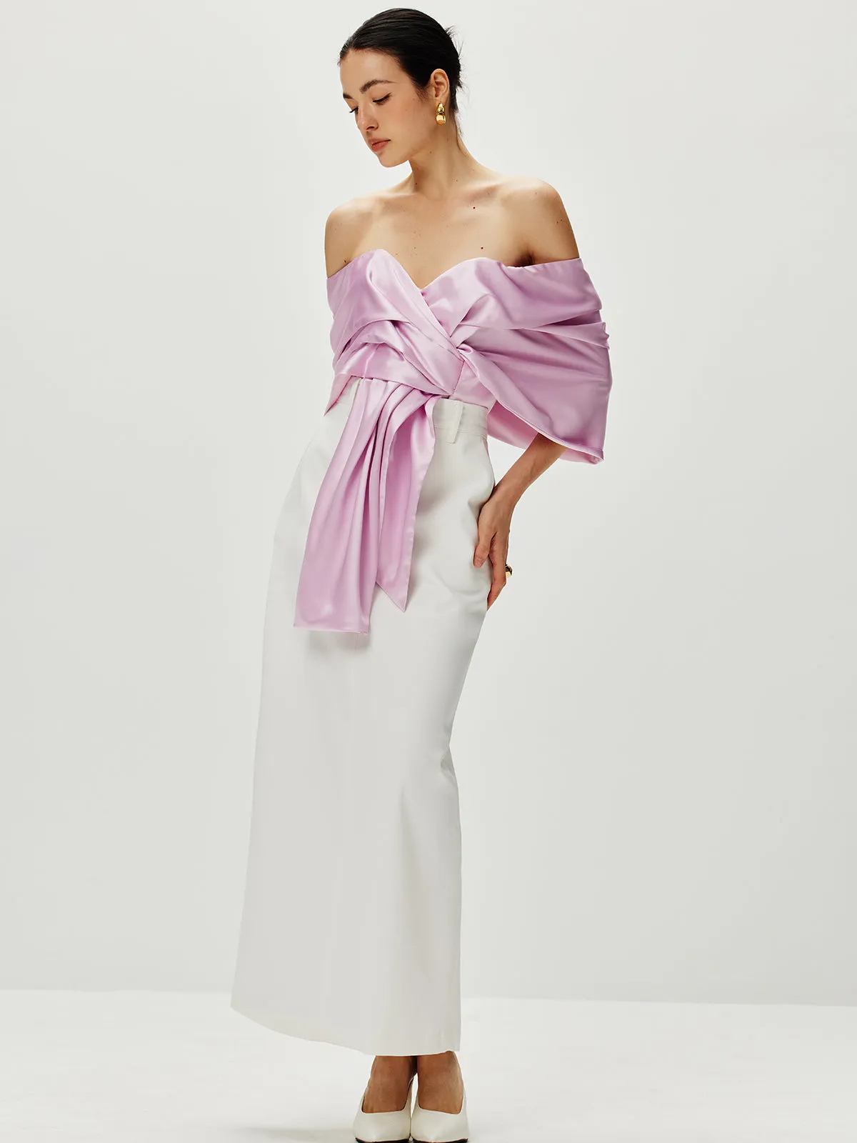 Satin Pleated Off Shoulder Top sold by COMMENSE product image thumbnail 2