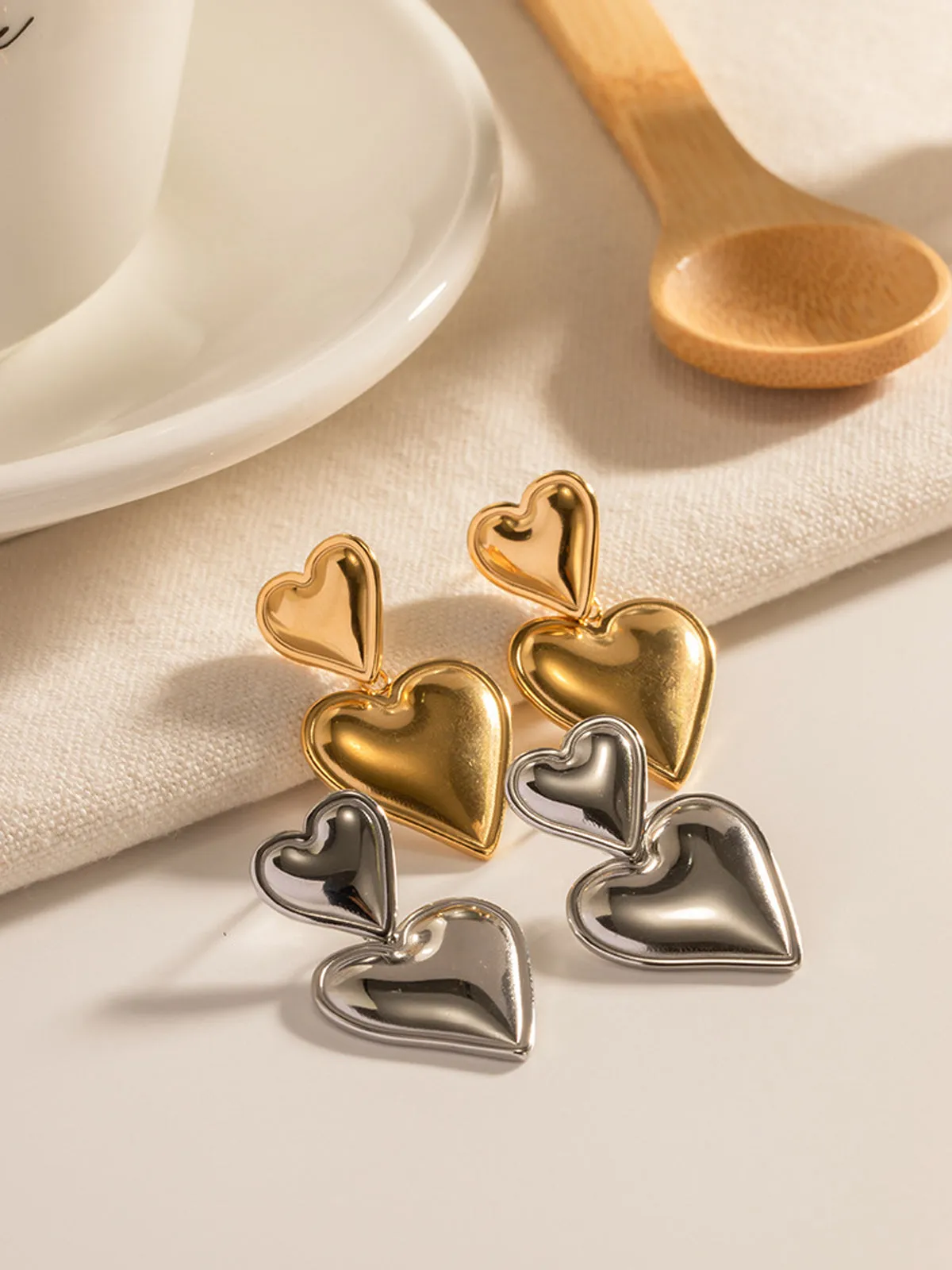 Double Hearts Drop Earrings sold by COMMENSE product image thumbnail 5