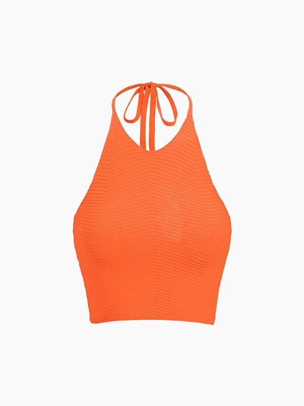 Vitamin C Crochet Halter Neck Crop Top sold by COMMENSE