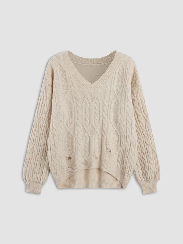 Cable Knit V-Neck Sweater sold by COMMENSE