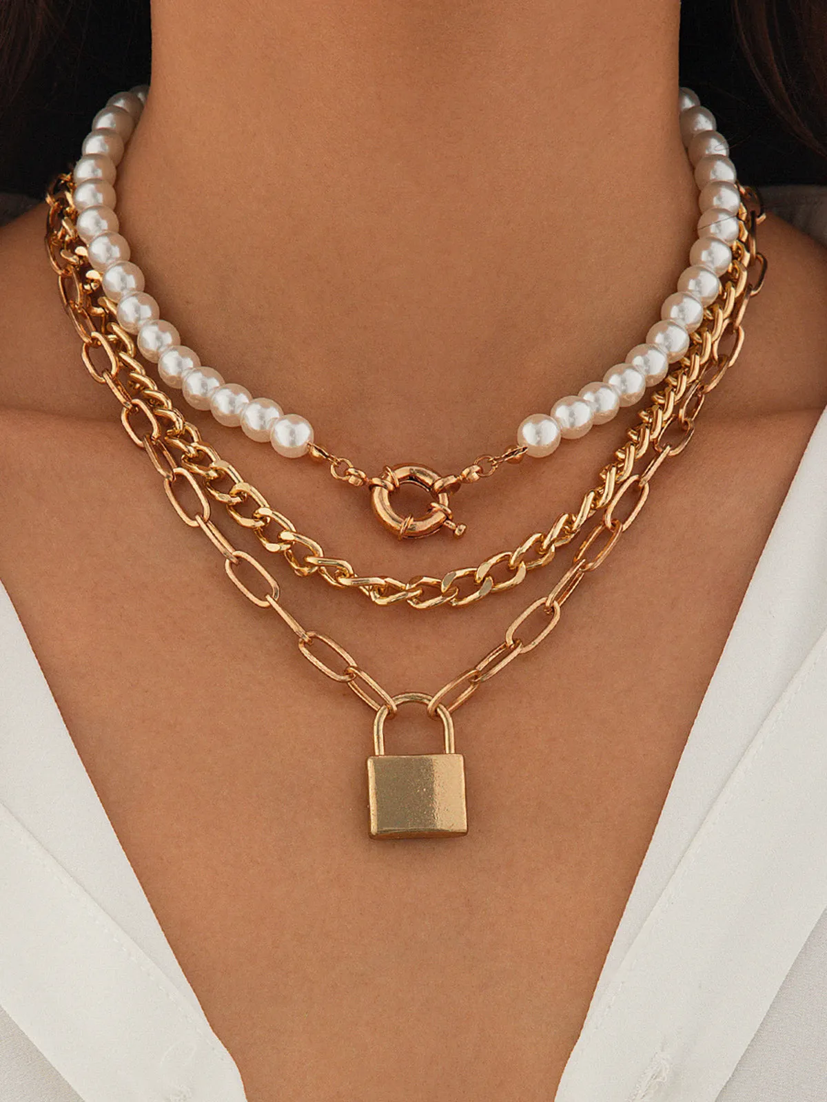 3pcs Lock Pearl Necklace sold by COMMENSE product image thumbnail 3