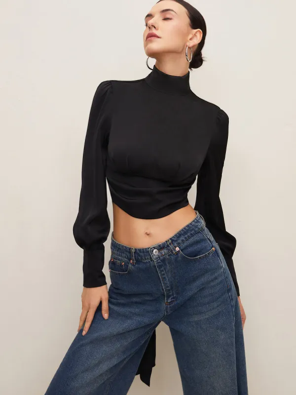 Satin Backless Knotted Blouse sold by COMMENSE