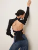 Satin Backless Knotted Blouse sold by COMMENSE