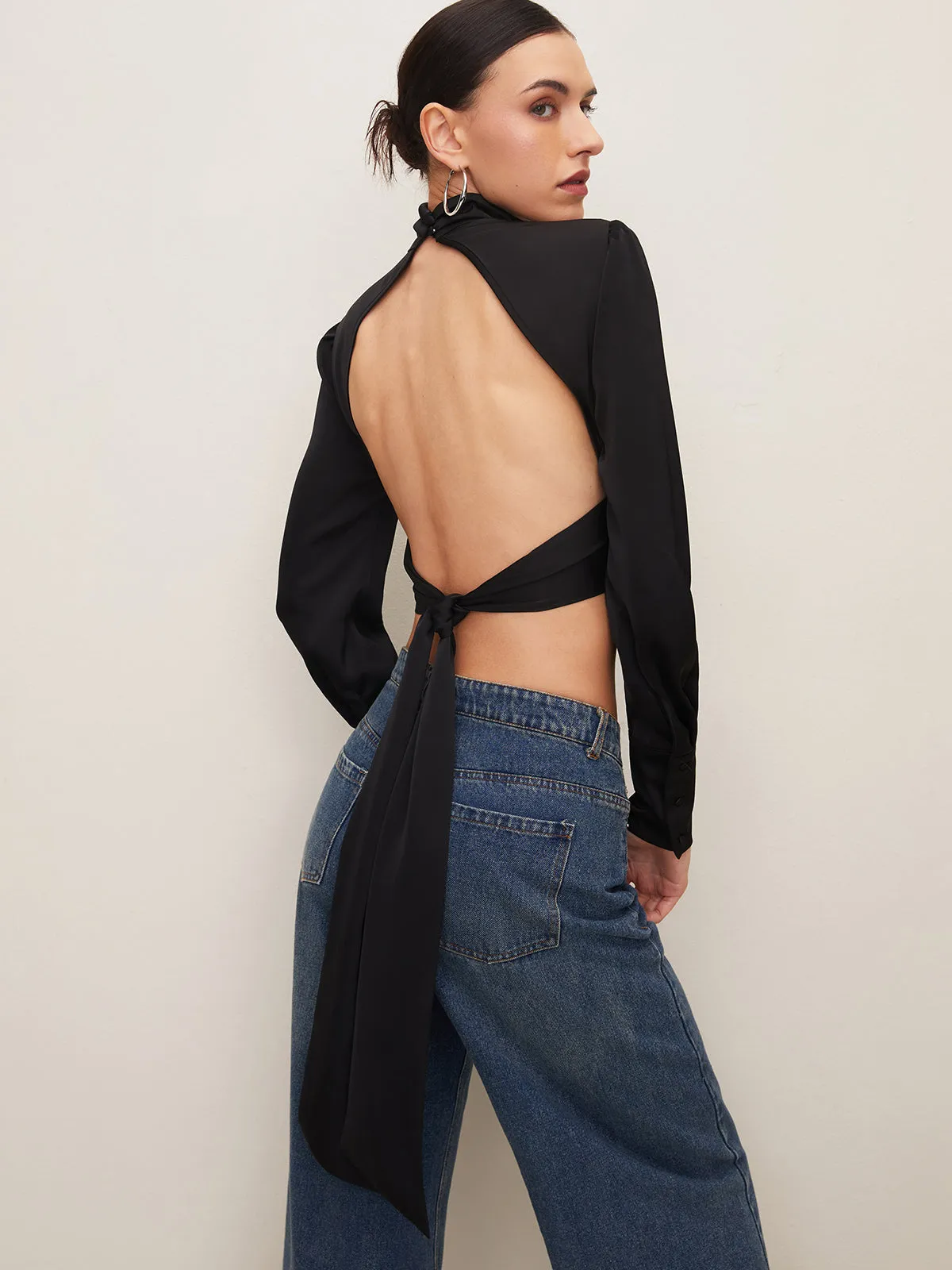 Satin Backless Knotted Blouse sold by COMMENSE product image thumbnail 2