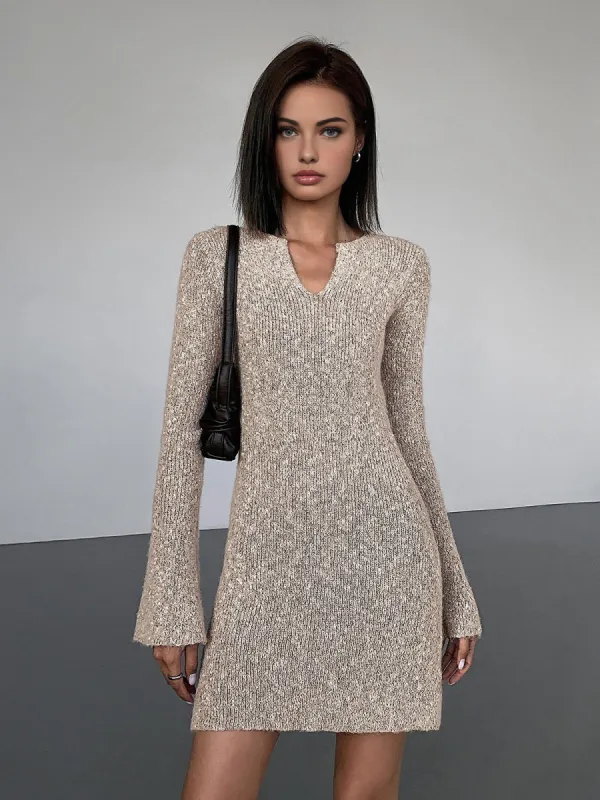 Bodycon V-neck Long Sleeve Mini Knit Dress sold by COMMENSE