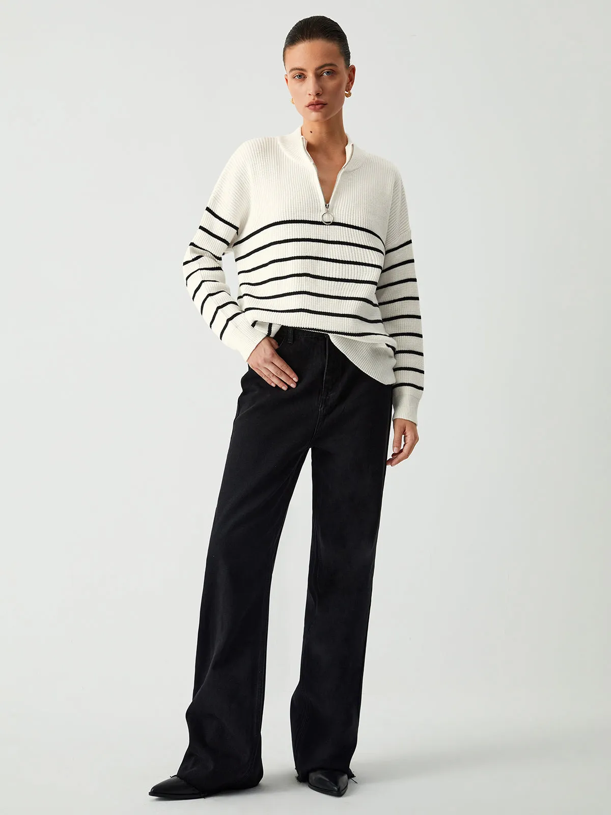 Miss Paris Stripe Zip Up Sweater sold by COMMENSE product image thumbnail 3